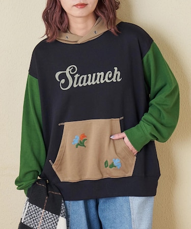 プリント × 刺繍 スウェット プルオーバー パーカー