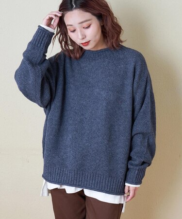 9/2アンティーク ニット ダイヤ 鹿の子 プルオーバー