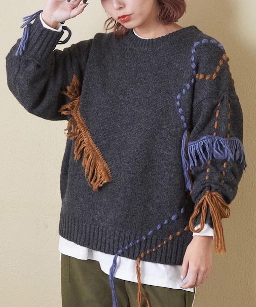 9/2アンティーク ニット ハンドステッチ プルオーバー