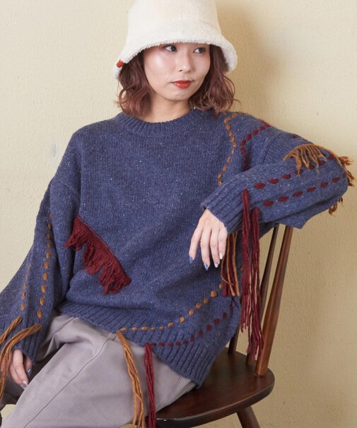 9/2アンティーク ニット ハンドステッチ プルオーバー