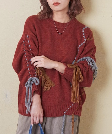 9/2アンティーク ニット ハンドステッチ プルオーバー