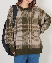 モヘアタッチ ニット ジャガード チェック柄 プルオーバー