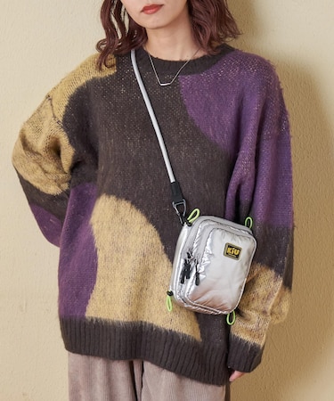 モヘアタッチ ニット ジャガード マーブル柄 プルオーバー