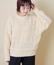 9NM ピーチヤーン アラン柄 プルオーバー ニット