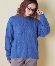 9NM ピーチヤーン アラン柄 プルオーバー ニット