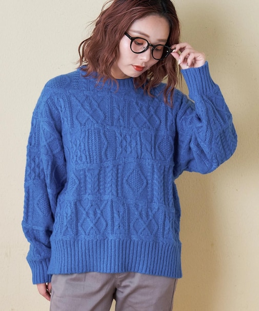 9NM ピーチヤーン アラン柄 プルオーバー ニット