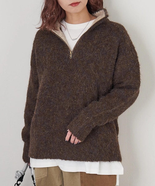 1/4.6ループヤーン ハーフジップ プルオーバー ニット