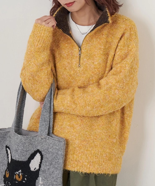 1/4.6ループヤーン ハーフジップ プルオーバー ニット