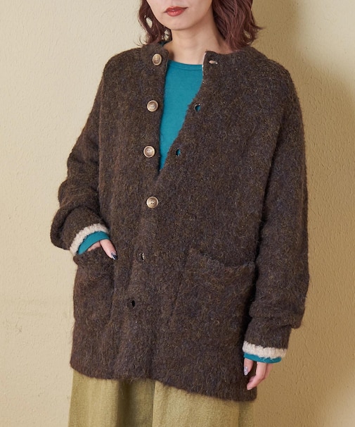 1/4.6ループヤーン ニット クルーネック カーディガン