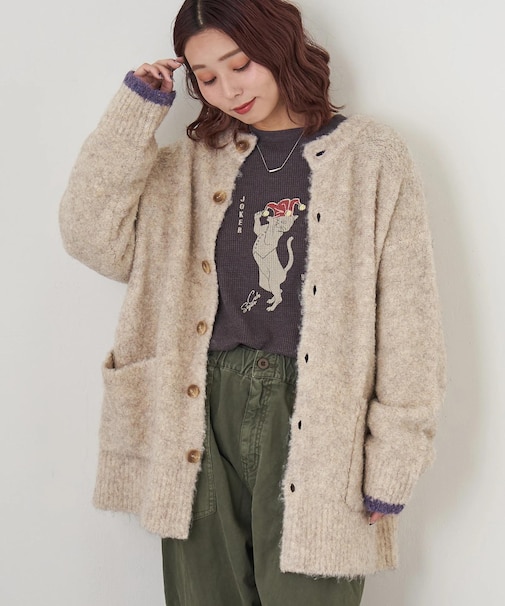 1/4.6ループヤーン ニット クルーネック カーディガン