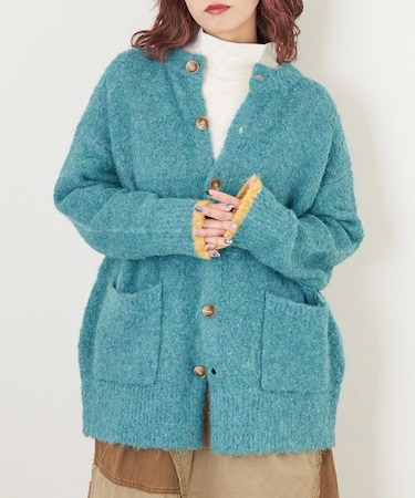 1/4.6ループヤーン ニット クルーネック カーディガン