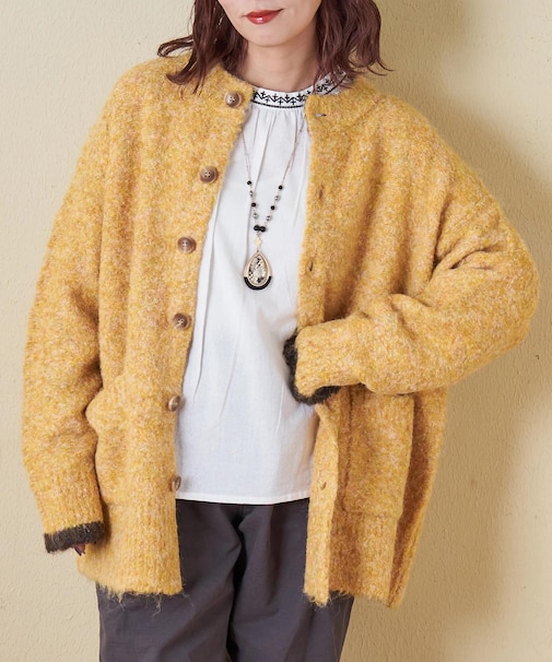 1/4.6ループヤーン ニット クルーネック カーディガン