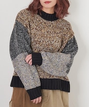 バルキー Ac8本 ミックス ニット 配色 切替 プルオーバー