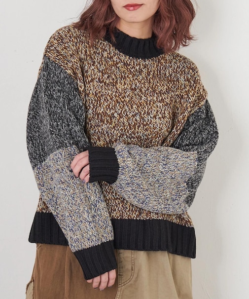 バルキー Ac8本 ミックス ニット 配色 切替 プルオーバー