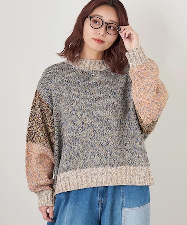 バルキー Ac8本 ミックス ニット 配色 切替 プルオーバー