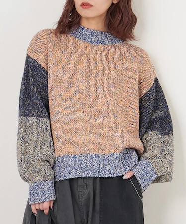 バルキー Ac8本 ミックス ニット 配色 切替 プルオーバー