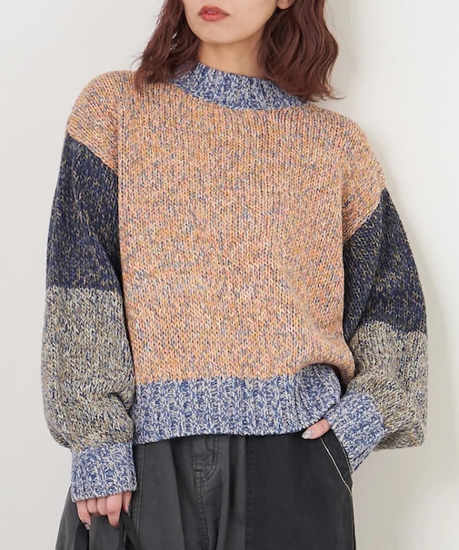 バルキー Ac8本 ミックス ニット 配色 切替 プルオーバー