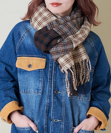 チェック柄 切替 ストール