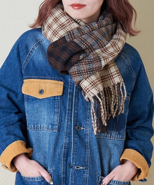 チェック柄 切替 ストール