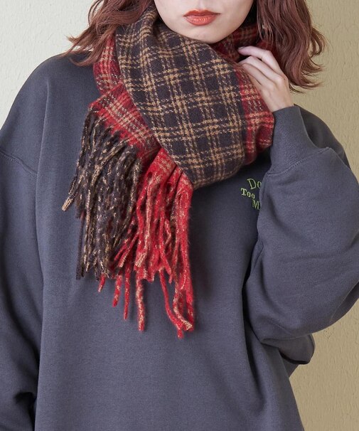 チェック柄 切替 ストール