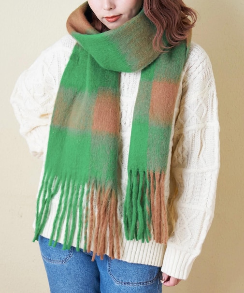 チェック柄 切替 ストール