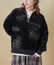 6W コーデュロイ ロゴプリント ハーフジップ プルオーバー