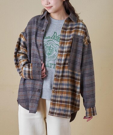 ネル チェック 切替 ビッグシャツ