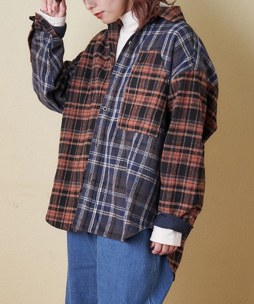 ネル チェック 切替 ビッグシャツ