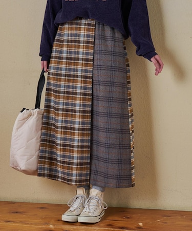 ネルチェック ラップ風 スカート