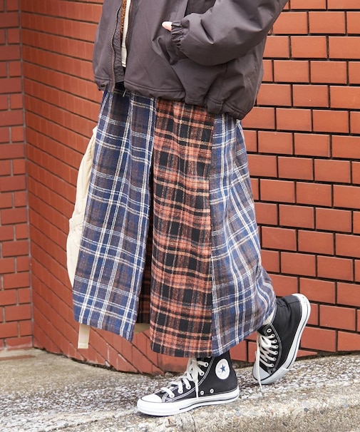 ネルチェック ラップ風 スカート
