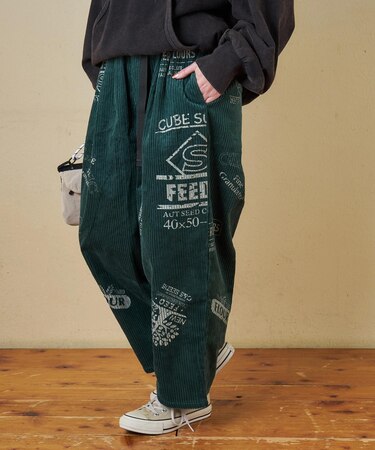 6W コーデュロイ ロゴプリント イージーパンツ