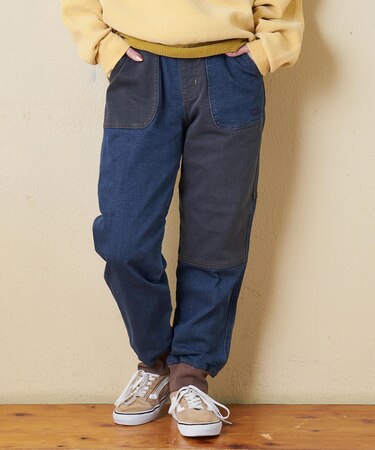ストレッチ デニム 裏起毛 切替 ジョガーパンツ