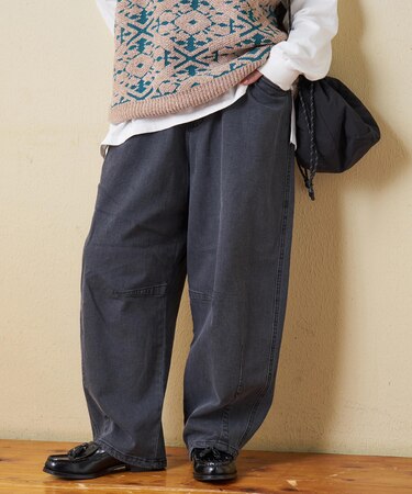 ストレッチ デニム 裏起毛 ダーツ コクーンパンツ