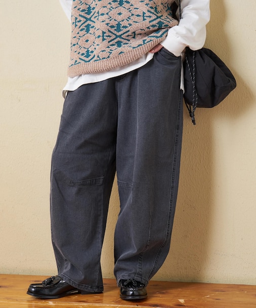 ストレッチ デニム 裏起毛 ダーツ コクーンパンツ