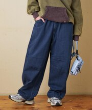 ストレッチ デニム 裏起毛 ダーツ コクーンパンツ