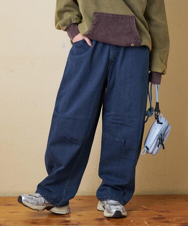 ストレッチ デニム 裏起毛 ダーツ コクーンパンツ