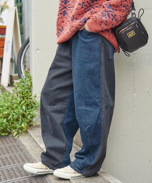 ストレッチ デニム 裏起毛 ダーツ コクーンパンツ