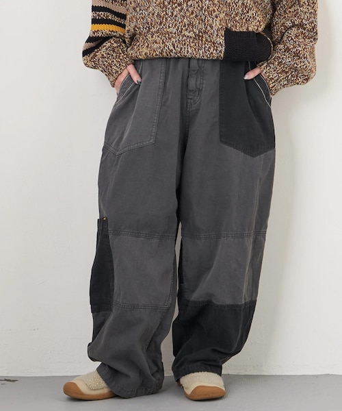 ツイル × ミニヘリンボン 硫化染 切替 サイドポケット パンツ