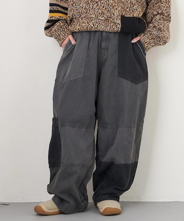 ツイル × ミニヘリンボン 硫化染 切替 サイドポケット パンツ
