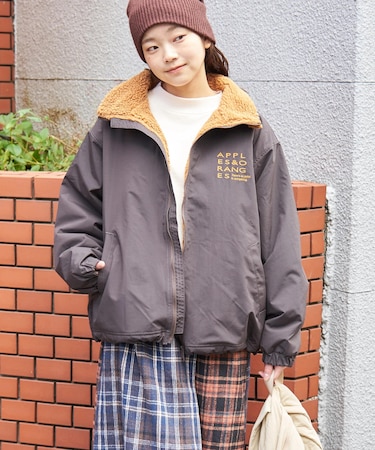 ナイロン × 裏ボア スタンドカラー ジップアップ ジャケット