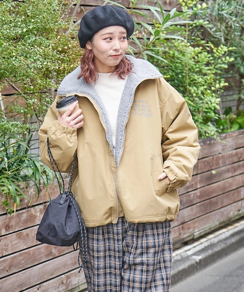 ナイロン × 裏ボア スタンドカラー ジップアップ ジャケット｜キューブ