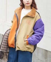 ナイロン × 裏ボア スタンドカラー ジップアップ ジャケット