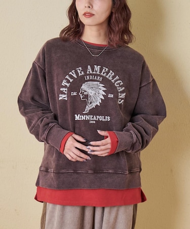 CVC裏毛 裏起毛 スノーウォッシュ ロゴプリント プルオーバー