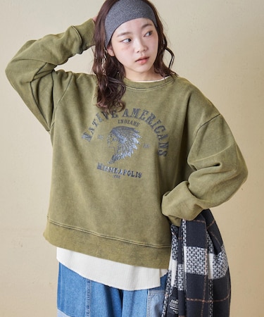 CVC裏毛 裏起毛 スノーウォッシュ ロゴプリント プルオーバー