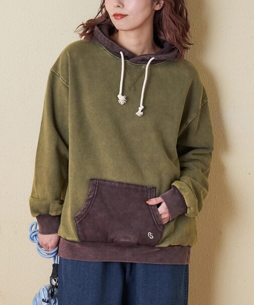 CVC裏毛 裏起毛 スノーウォッシュ 配色 プルオーバー パーカー