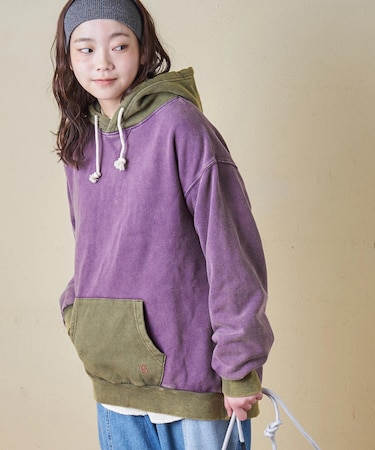 CVC裏毛 裏起毛 スノーウォッシュ 配色 プルオーバー パーカー