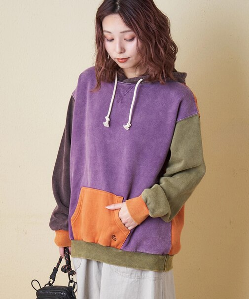 CVC裏毛 裏起毛 スノーウォッシュ 配色 プルオーバー パーカー