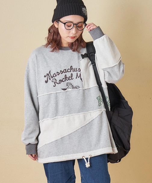 パウダー加工 裏使い切替 ビッグ プルオーバー スウェット