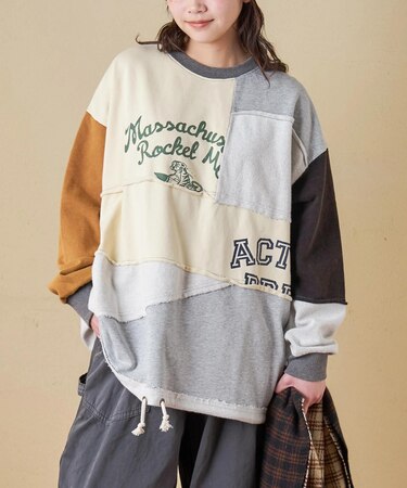 パウダー加工 裏使い切替 ビッグ プルオーバー スウェット