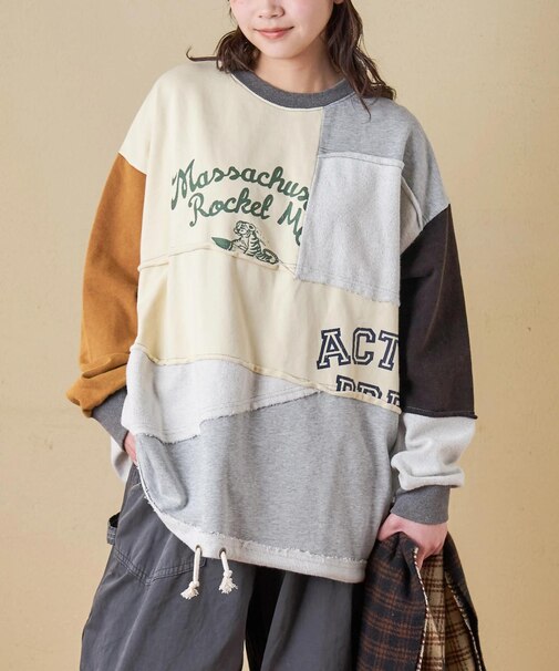 パウダー加工 裏使い切替 ビッグ プルオーバー スウェット